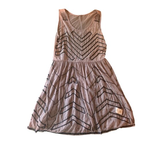 Free People Beaded Mesh Sheer Dress Womens Small Party Oversized Glam - Picture 1 of 5